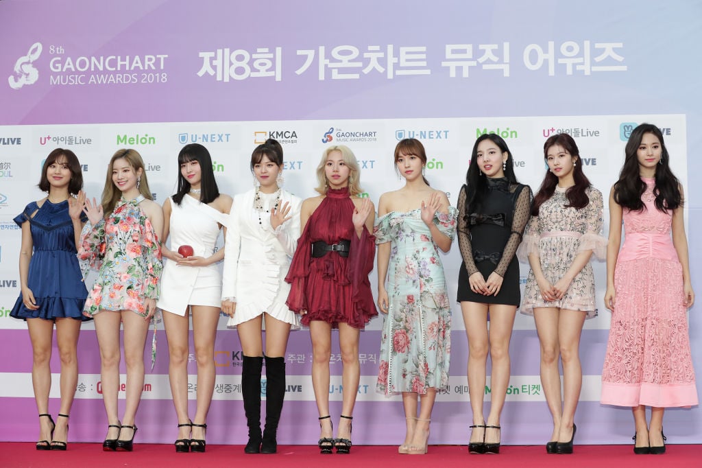 Members of girl group TWICE attend the 8th Gaon Chart K-Pop Awards on January 23, 2019 in Seoul, South Korea. 