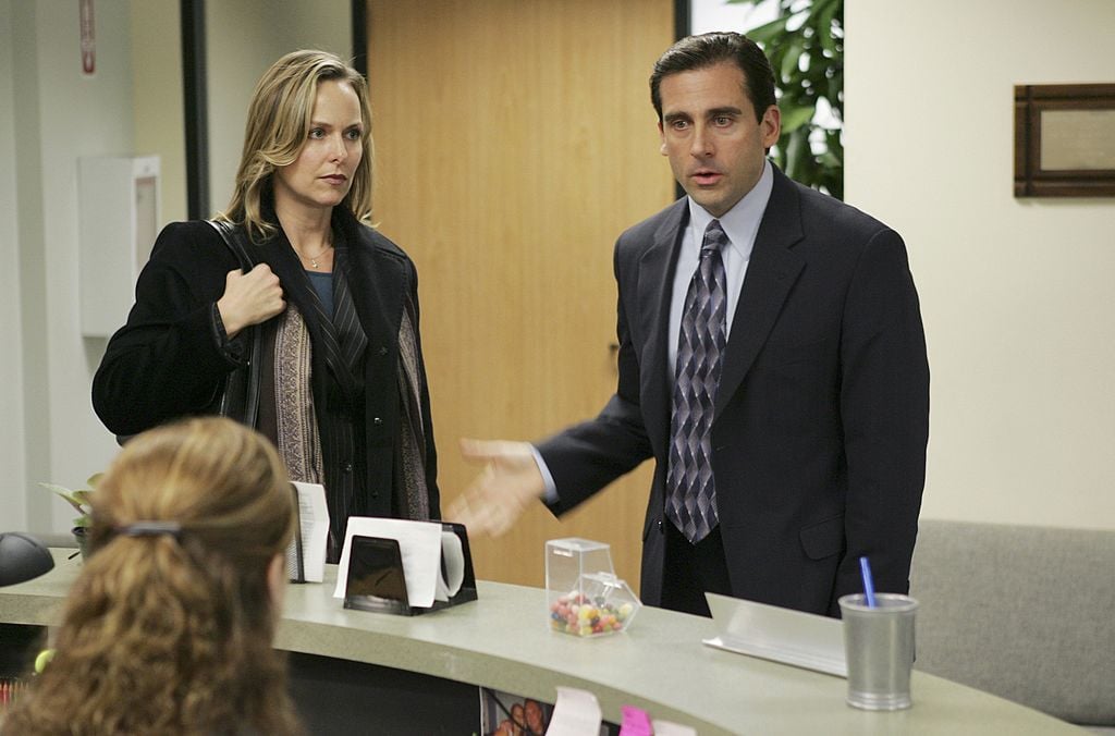 Jenna Fischer as Pam Beesly, Melora Hardin as Jan Levinson and Steve Carell as Michael Scott on 'The Office'