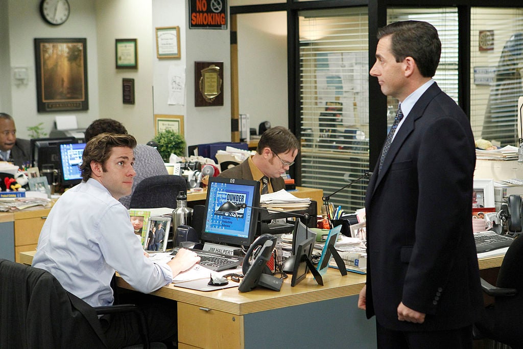 John Krasinski as Jim Halpert, Rainn Wilson as Dwight Schrute, Steve Carell as Michael Scott on 'The Office'