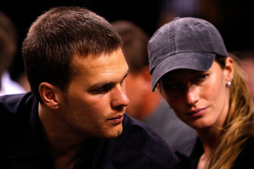 Tom Brady and Gisele Bundchen watch as the Detroit Pistons play against the Boston Celtics during Game Two of the 2008 NBA Eastern Conference finals