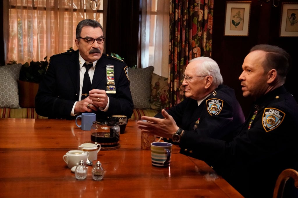 Tom Selleck as Frank Reagan, Len Cariou as Henry Reagan, and Donnie Wahlberg as Danny Reagan | John Paul Filo/CBS via Getty Images