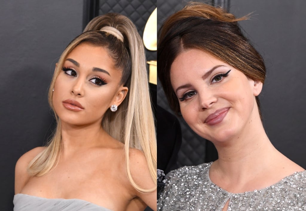 composite image of Ariana Grande and Lana Del Rey at the 2020 Grammys