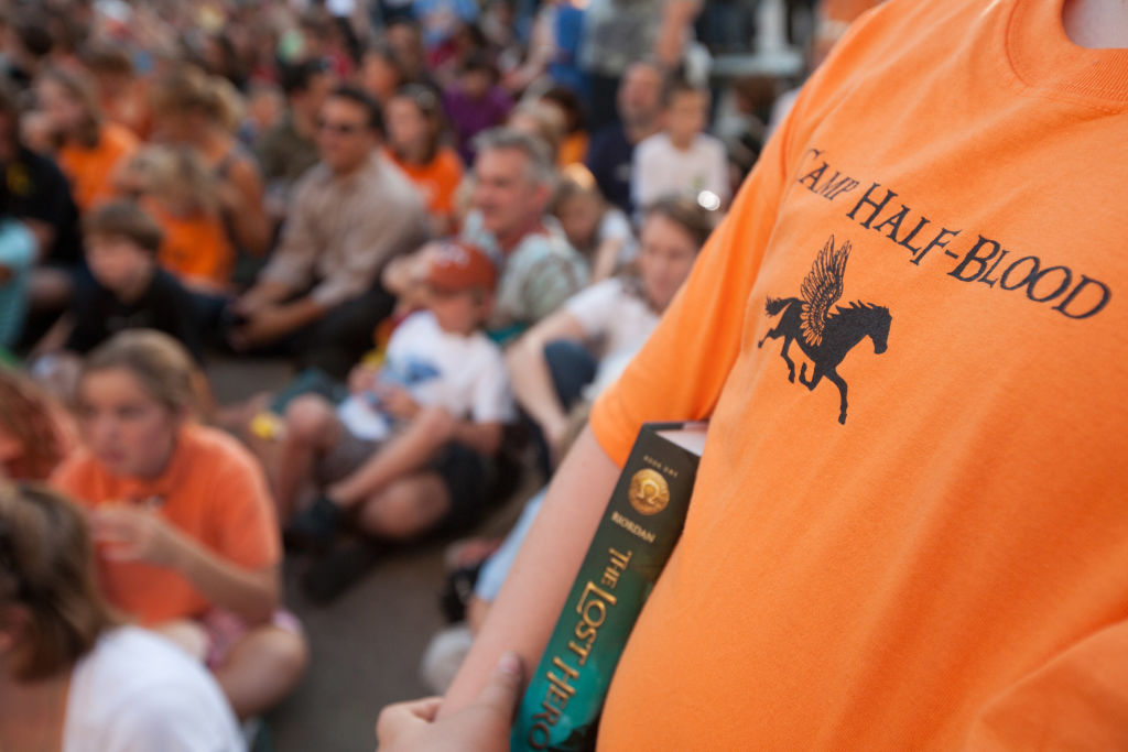 A fan in a Camp Half-Blood shirt Rick Riordan's book launch celebration for 'The Lost Hero,' a spinoff of the 'Percy Jackson' series.
