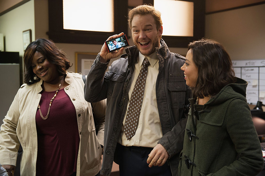Retta as Donna Meagle, Chris Pratt as Andy Dwyer, Aubrey Plaza as April Ludgate in 'Parks and Recreation'