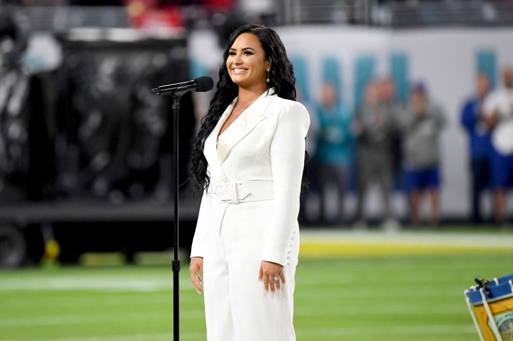 Demi Lovato performs the National Anthem onstage during Super Bowl LIV at Hard Rock Stadium on February 02, 2020 in Miami Gardens, Florida. 