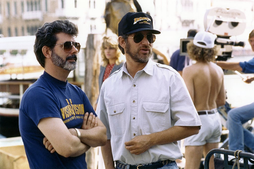 Director Steven Spielberg and producer George Lucas on the set of 'Indiana Jones and the Last Crusade.'