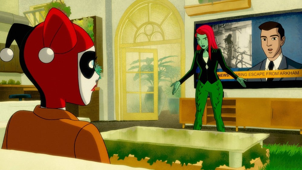 Harley Quinn and Poison Ivy talk in Ivy's apartment.