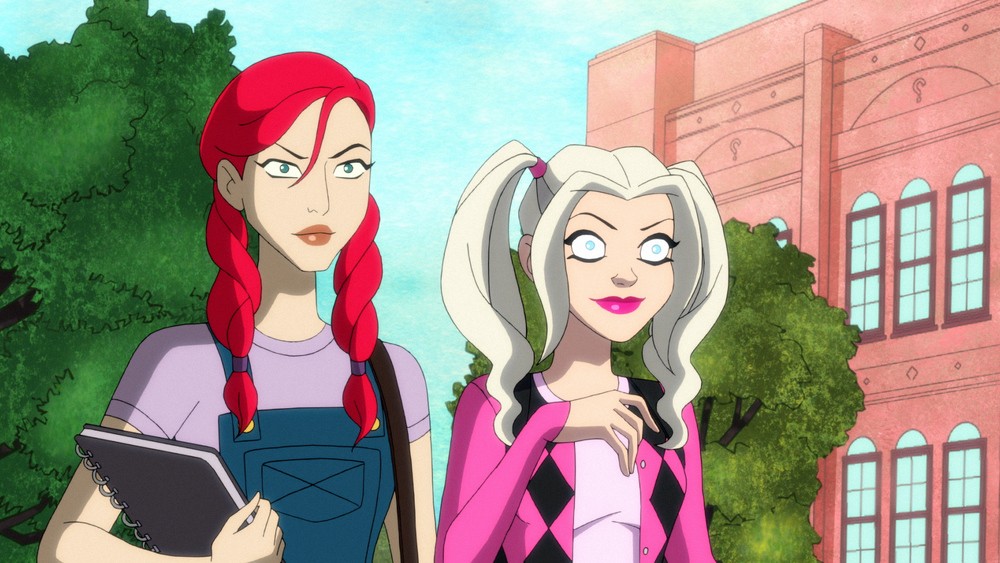 Poison Ivy and Harley Quinn ditch their usual looks to go undercover at Riddler University.