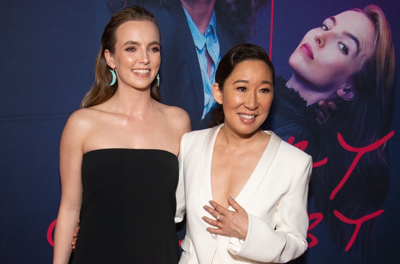 Jodie Comer and Sandra Oh at a 'Killing Eve' premiere in 2019