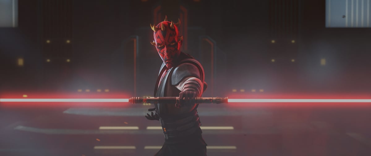 Maul wields his lightsaber in a duel with Ahsoka, 'Star Wars: The Clone Wars'