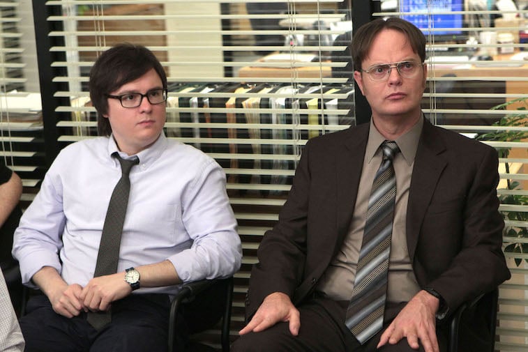 Clark Duke as Clark, Rainn Wilson as Dwight Schrute