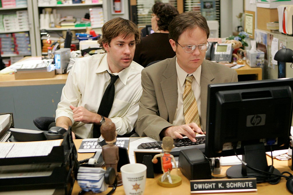 John Krasinski as Jim Halpert, Rainn WIlson as Dwight Schrute on The Office
