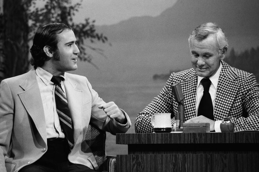 Andy Kaufman during an interview with host Johnny Carson on January 21, 1977