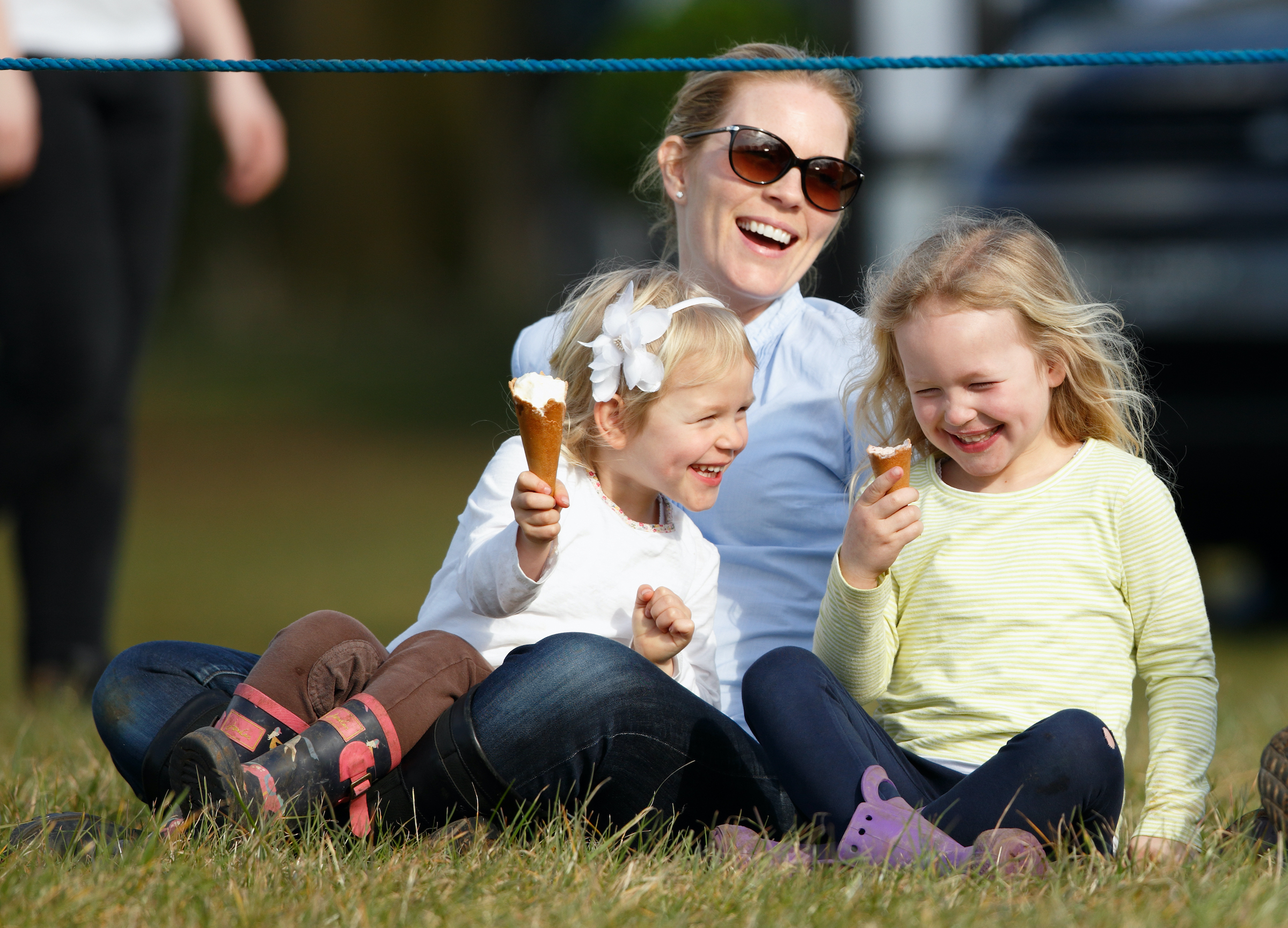 Autumn Phillips with her daughters at the Gatcombe Horse Trials