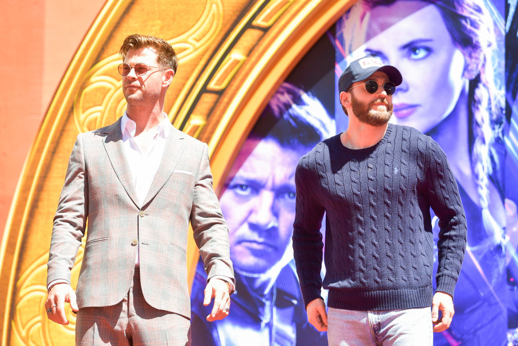 Chris Hemsworth and Chris Evans pose at the TCL Chinese Theatre IMAX Forecourt