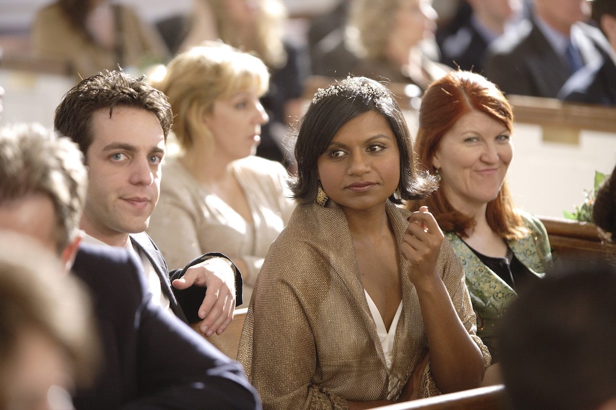 B. J. Novak as Ryan Howard, Mindy Kaling as Kelly Kapoor, Kate Flannery as Meredith Palmer on 'The Office'