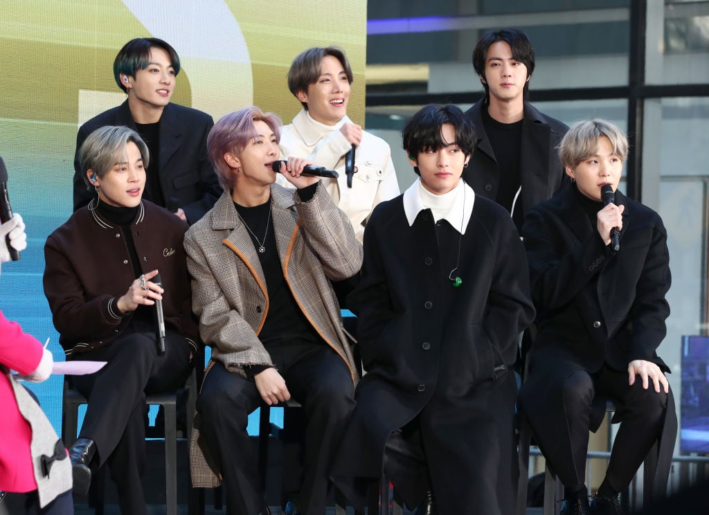 Jimin, Jungkook, RM, J-Hope, V, Jin, and Suga of BTS visit the "Today" Show at Rockefeller Plaza on February 21, 2020 in New York City. 
