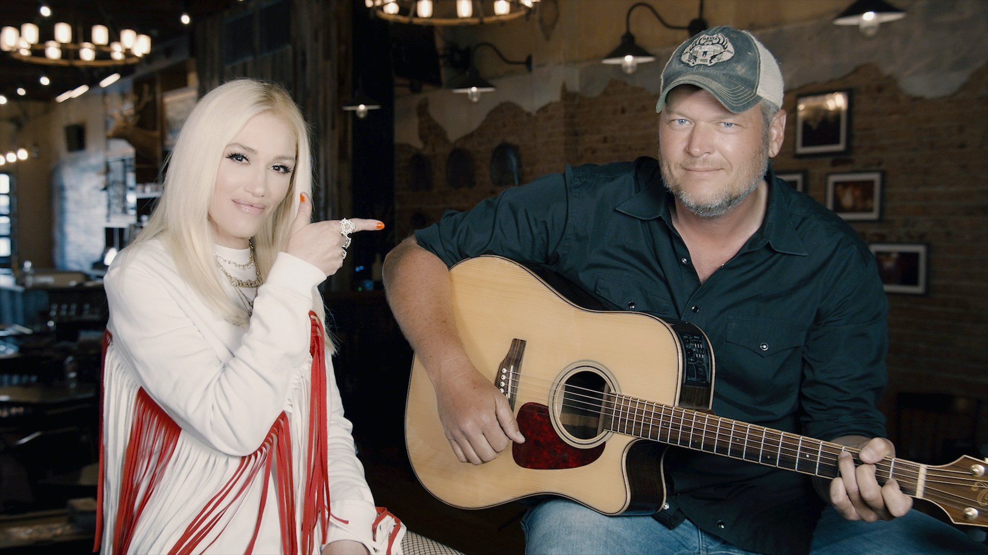 Gwen Stefani (L) and Blake Shelton (R) at the Red Nose Day Special