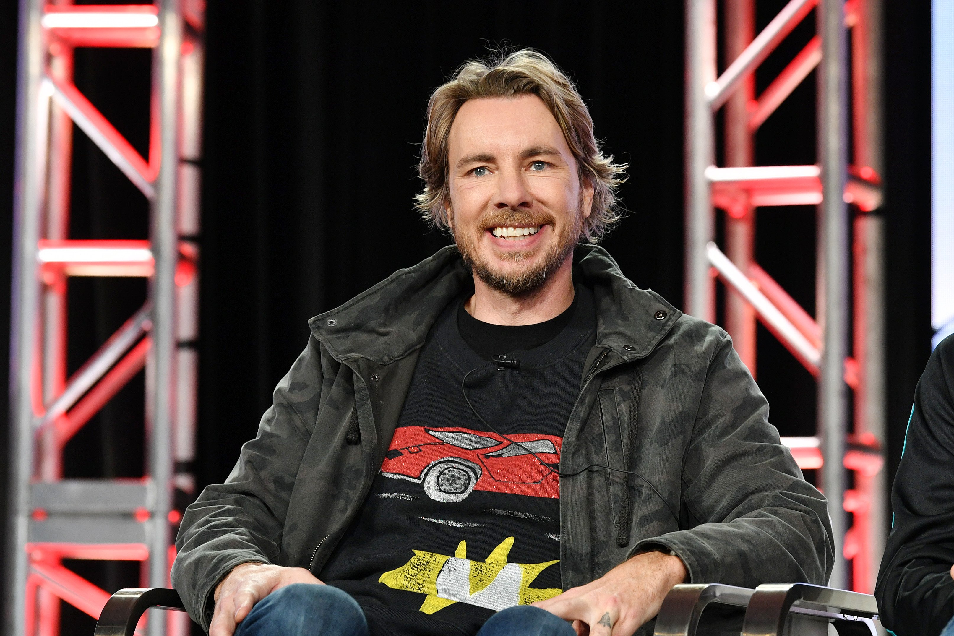 Dax Shepard speaking at a press tour