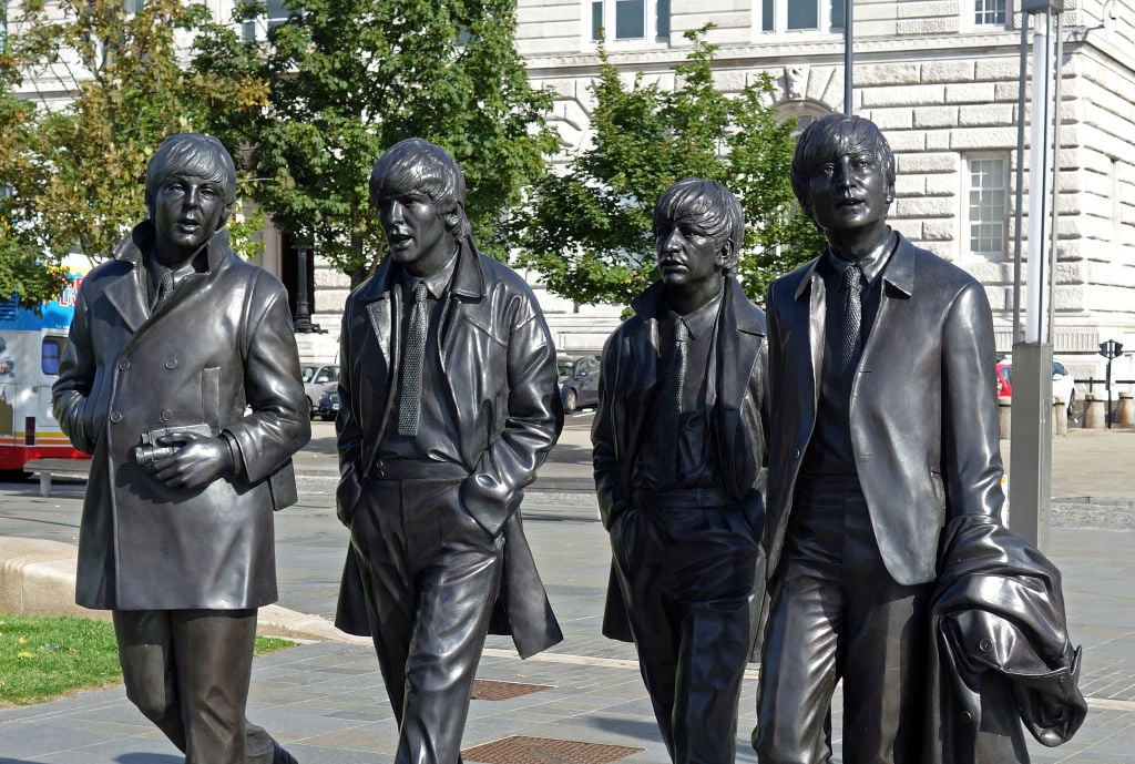 Statues of the members of The Beatles in Liverpool, England