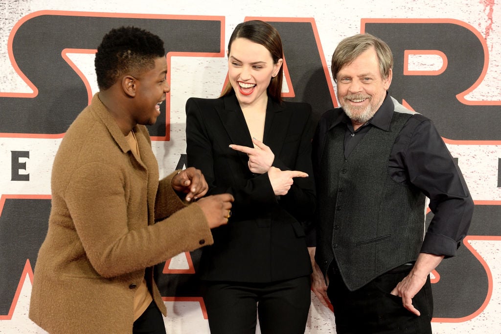 John Boyega, Daisy Ridley, and Mark Hamill at the 'Star Wars: The Last Jedi' photocall