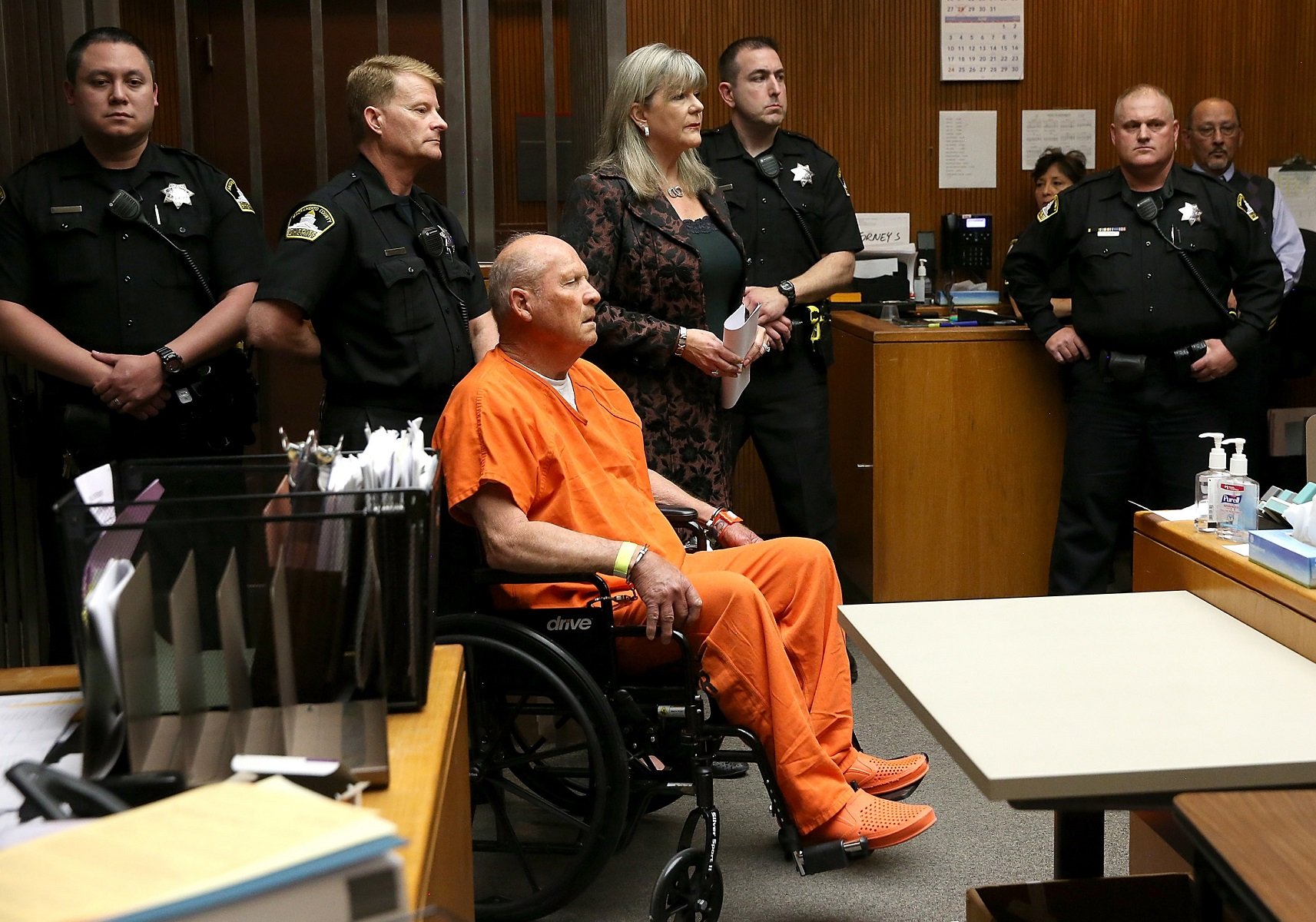 Joseph James DeAngelo, the suspected "Golden State Killer", appears in court for his arraignment on April 27, 2018 in Sacramento, Californi