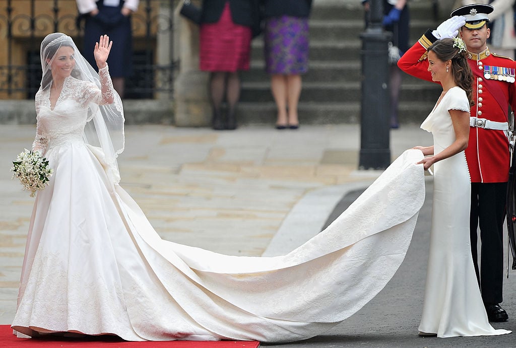 Kate Middleton arrives at her and Prince William's royal wedding with Pippa Middleton