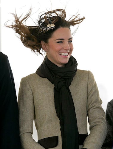 Kate Middleton's hair blows in the wind