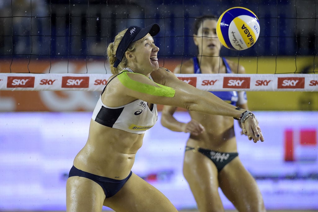 Kerri Walsh Jennings during Beach Volleyball World Tour Itapema in 2018 | Alexandre Loureiro/Getty Images