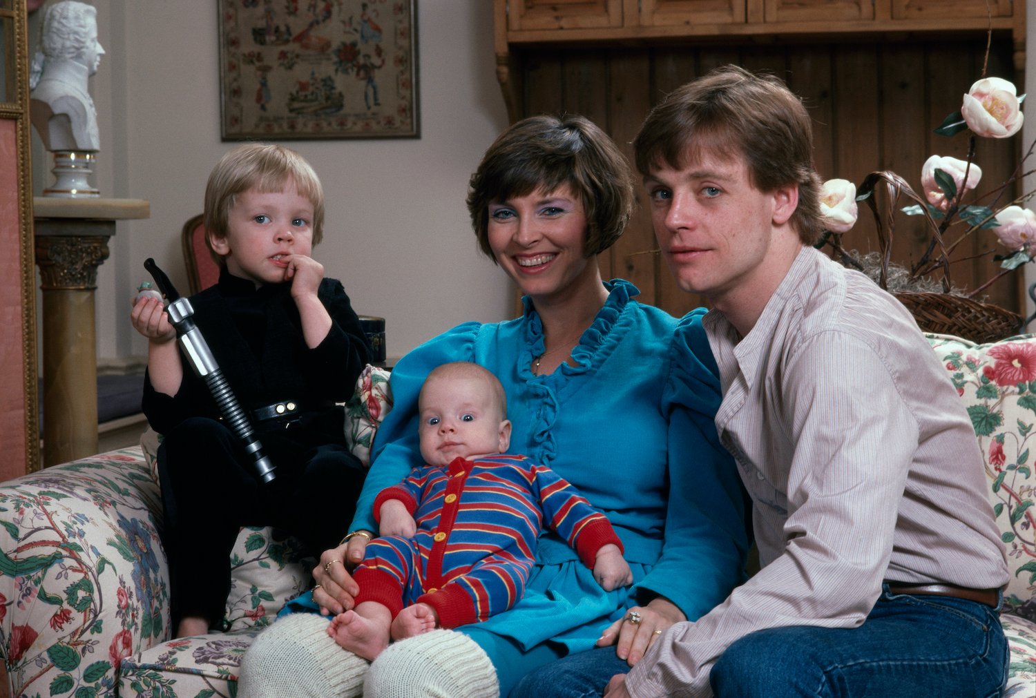 American actor Mark Hamill, his wife Marilou York, and their sons Nathan and Griffin at their home in Los Angeles