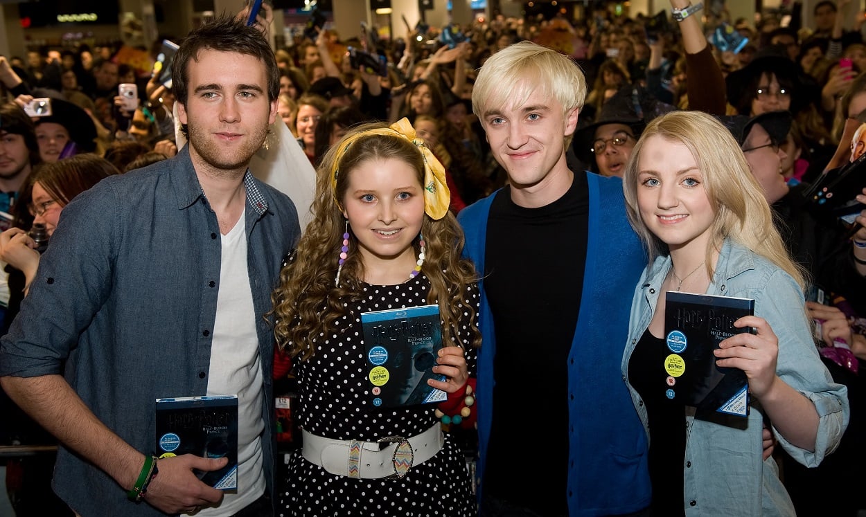 Actors of the Harry Potter Movies Matthew Lewis, Jessica Cave, Tom Felton, and Evanna Lynch