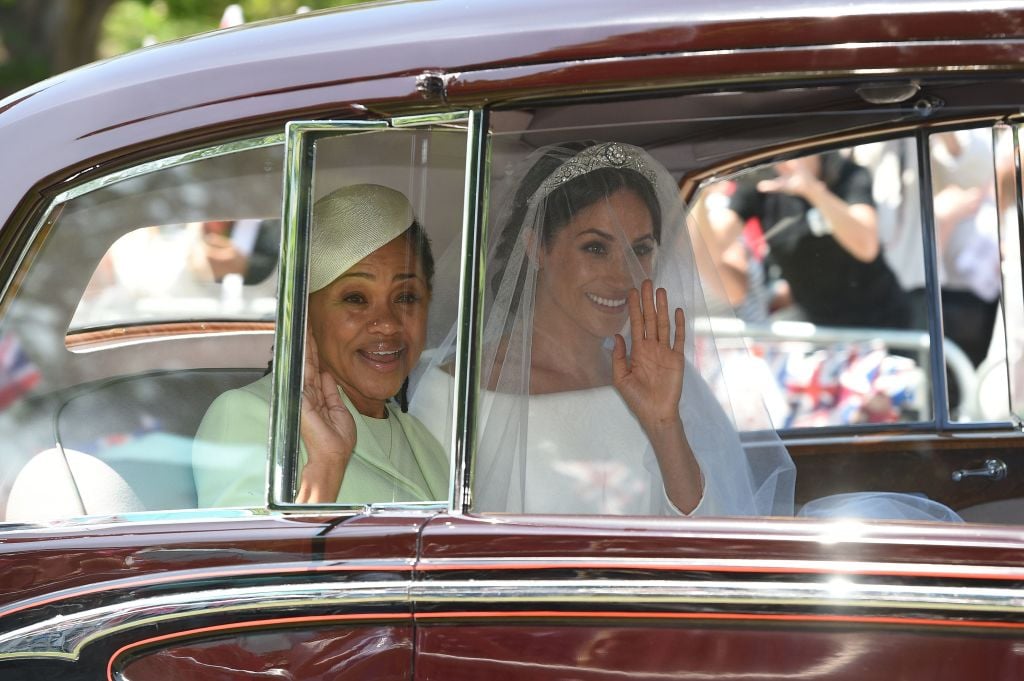 Meghan Markle (R) and her mother, Doria Ragland, arrive for her wedding ceremony to marry Britain's Prince Harry, Duke of Sussex, at St George's Chapel, Windsor Castle, in Windsor, on May 19, 2018