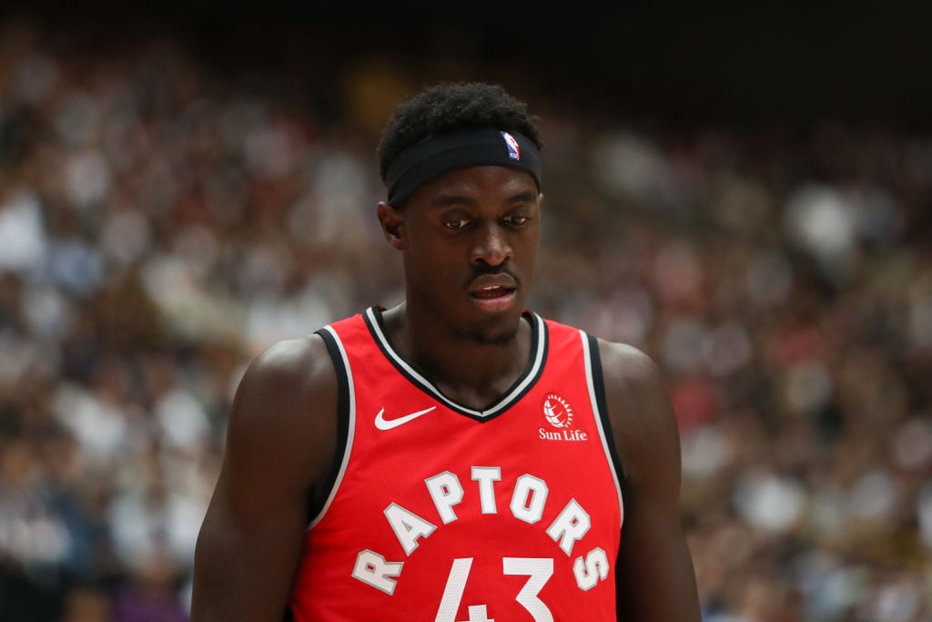 Pascal Siakam reacts during an NBA game