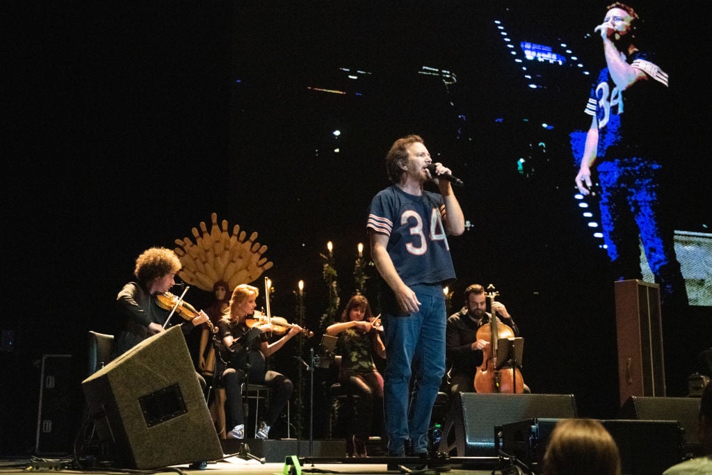 Eddie Vedder performs live on stage in front of the Red Limo String Quartet at Max-Schmeling-Halle on June 28, 2019