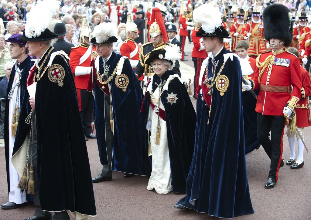 Prince Charles, Queen Elizabeth II, and Prince William attend the Order of the Garter service in 2013