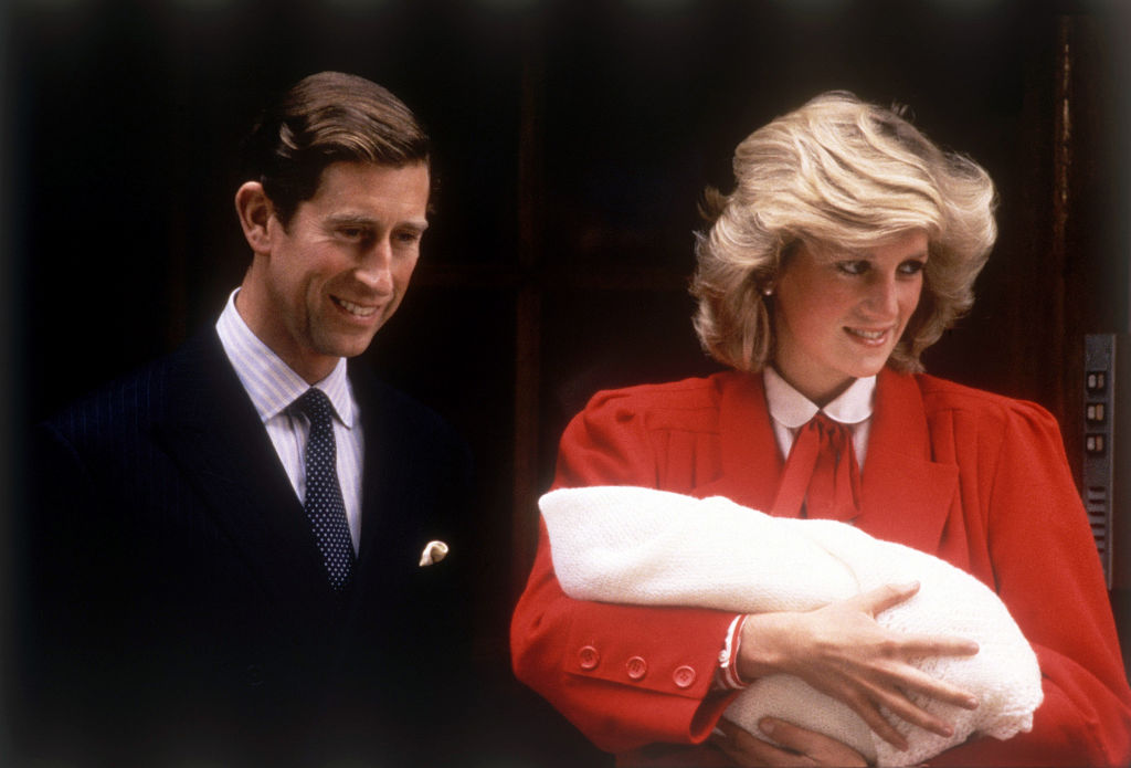 Prince Charles and Princess Diana leaving hospital after the birth of Prince Harry