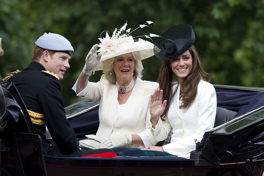 Prince Harry, Camilla Parker Bowles, and Kate Middleton at 2011 Trooping the Colour