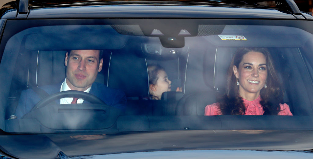 Prince William, Kate Middleton, and Princess Charlotte arrive at Buckingham Palace for Christmas Lunch, 2018