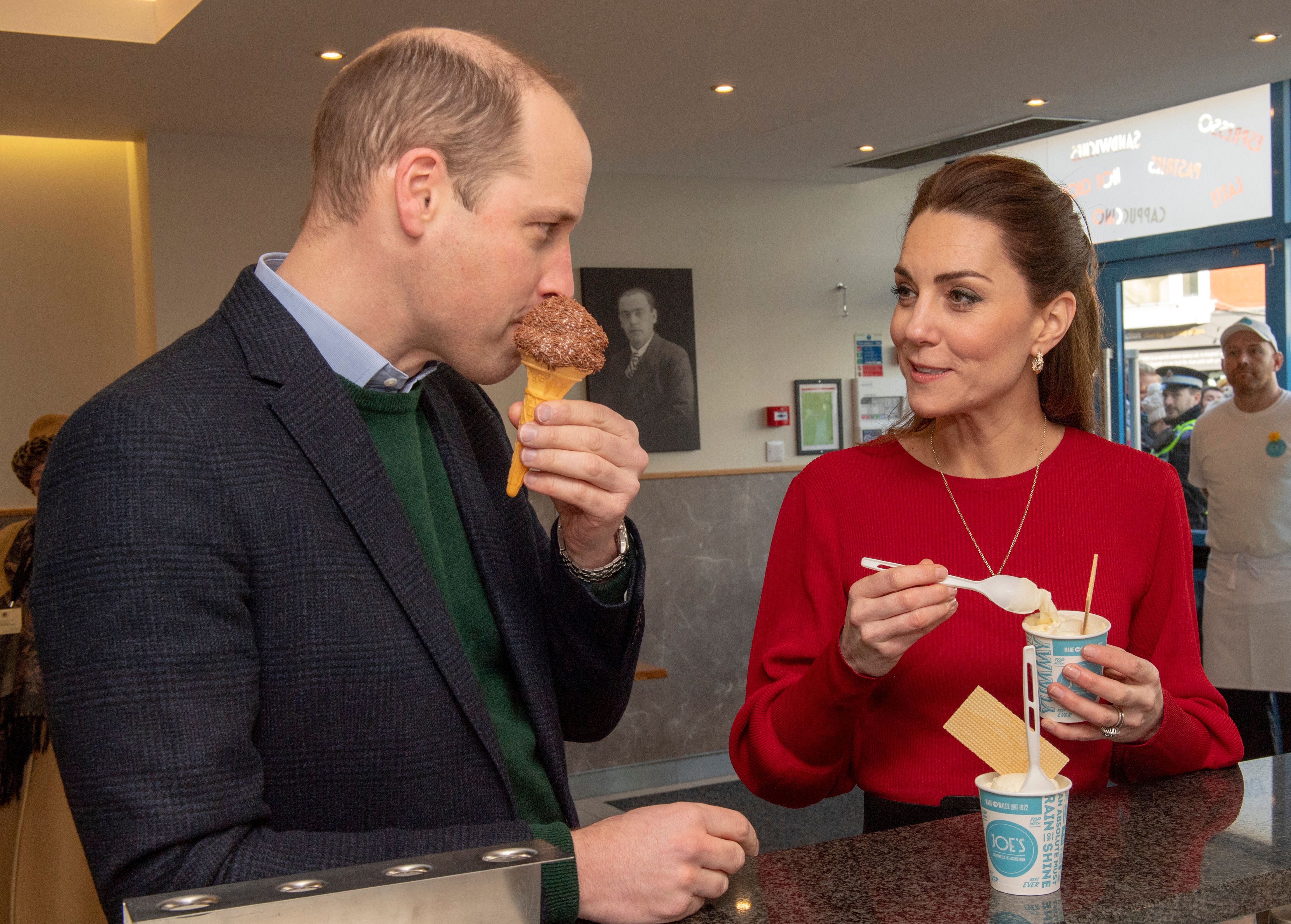 Prince William and Kate Middleton eat ice cream in Wales