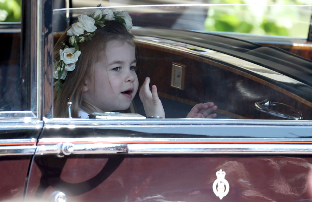 Princess Charlotte waves after royal wedding of Meghan Markle and Prince Harry
