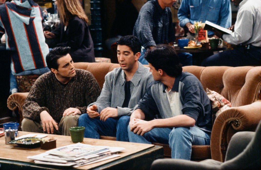 Matt LeBlanc as Joey Tribbiani, David Schwimmer as Ross Geller, and Matthew Perry as Chandler Bing