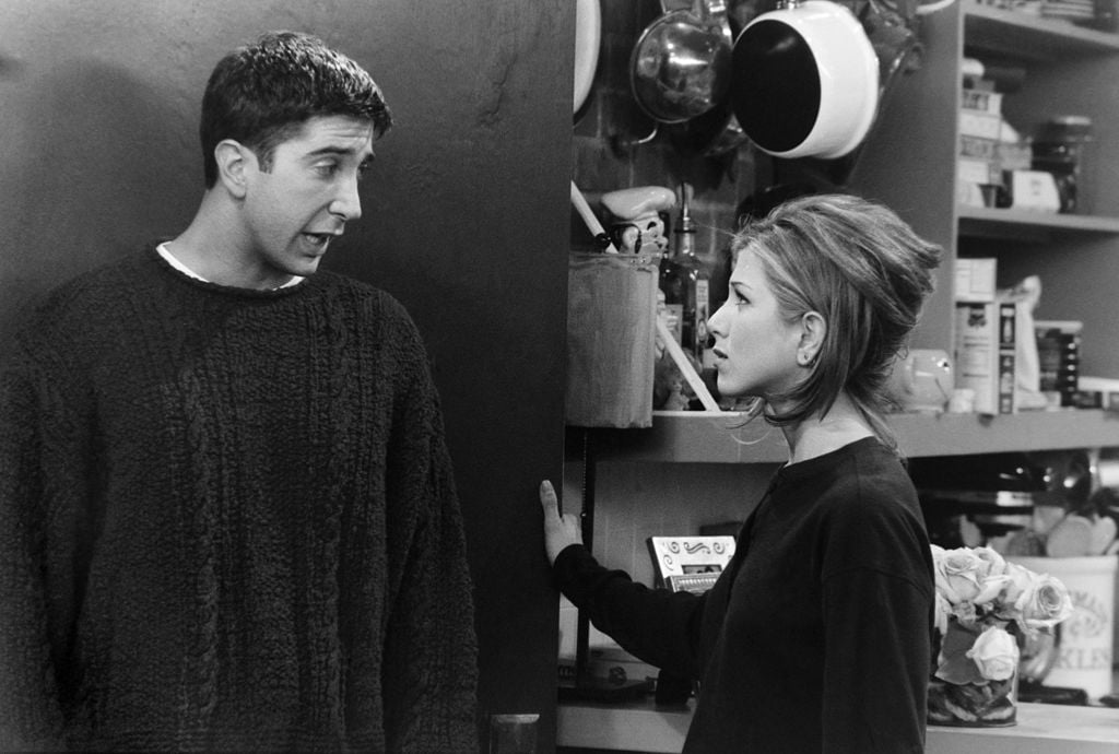 David Schwimmer as Ross Geller, Jennifer Aniston as Rachel Green