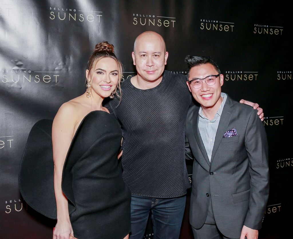 Chrishell Hartley, Brandon Riegg and Derek Wan attend Netflix’s "Selling Sunset" launch party