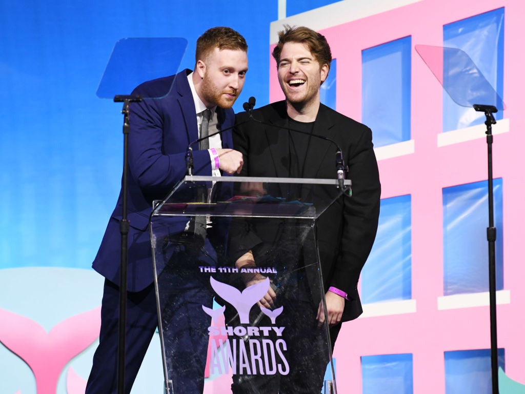 Andrew Siwicki and Shane Dawson speak onstage during the 11th Annual Shorty Awards