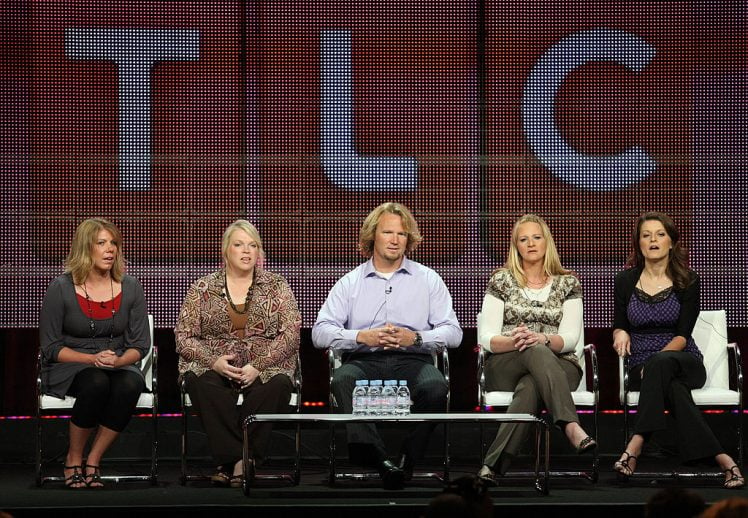 Meri Brwon, Janelle Brown, Kody Brown, Christine Brown and Robyn Brown sit for a panel on their show, 'Sister Wives'