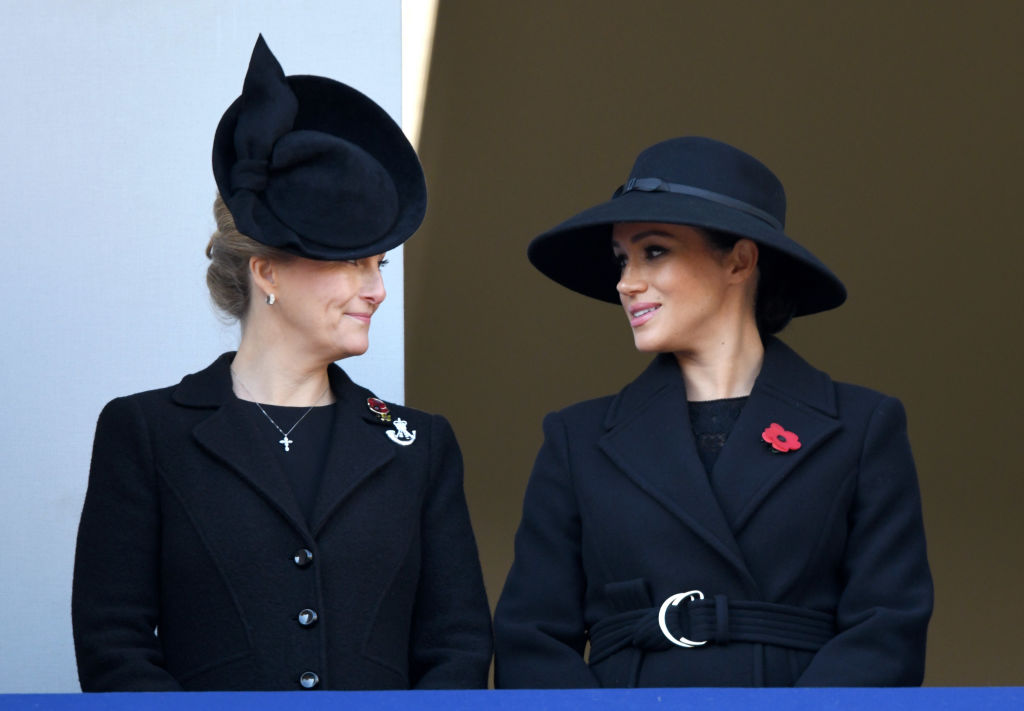 Sophie, Countess of Wessex and Meghan, Duchess of Sussex attend the annual Remembrance Sunday memorial at The Cenotaph on November 10, 2019 in London, England