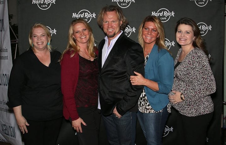 Kody Brown with Janelle Brown, Christine Brown, Meri Brown and Robyn Brown, attends the Hard Rock Hotel's 25th anniversary celebration on October 10, 2015