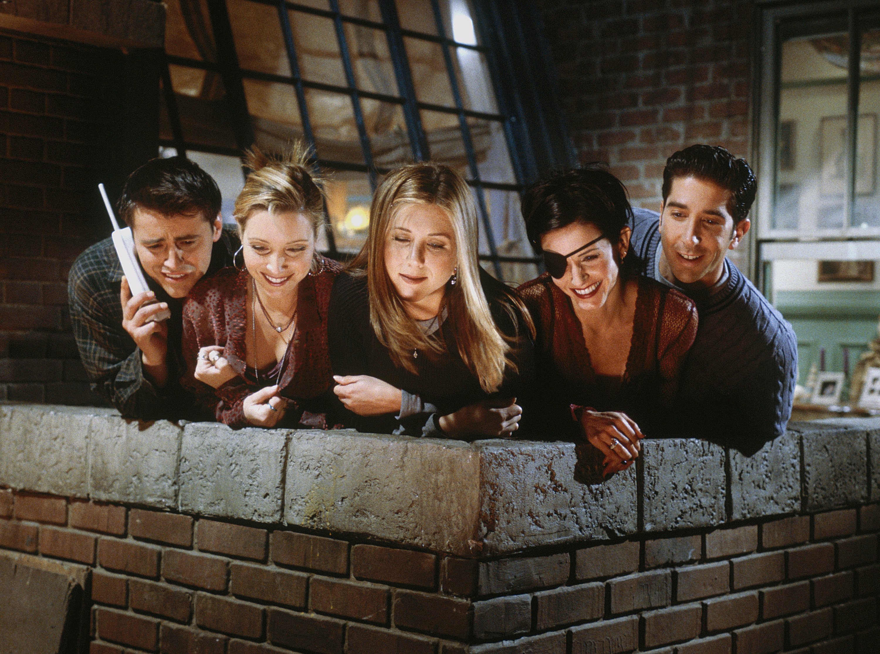 Matt LeBlanc as Joey Tribbiani, Lisa Kudrow as Phoebe Buffay, Jennifer Aniston as Rachel Green, Courteney Cox as Monica Geller, and David Schwimmer as Ross Geller