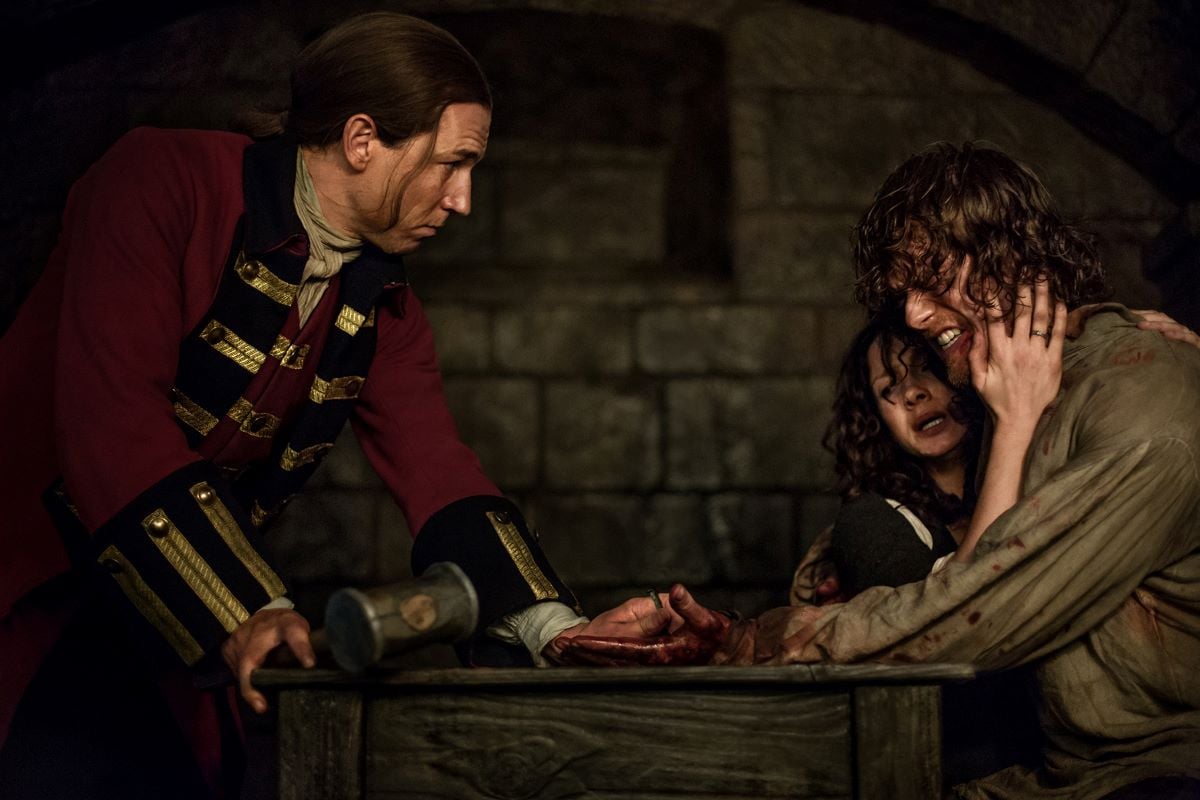 Tobias Menzies, Caitriona Balfe, and Sam Heughan in 'Outlander'