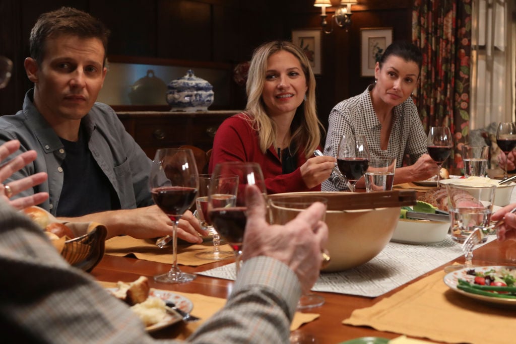 Will Estes, Vanessa Ray, and Bridget Moynahan on the set of 'Blue Bloods.' | Craig Blankenhorn/CBS via Getty Images
